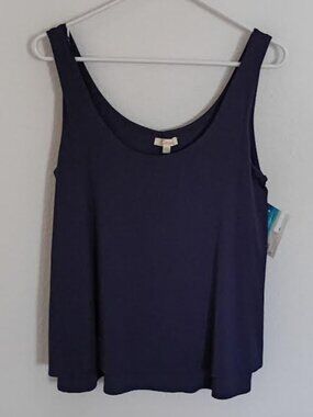 DIOSA WOMEN'S TOP NAVY BLUE DOUBLE LAYER SLEEVELESS TANK STRETCH SIZE SMALL NWT